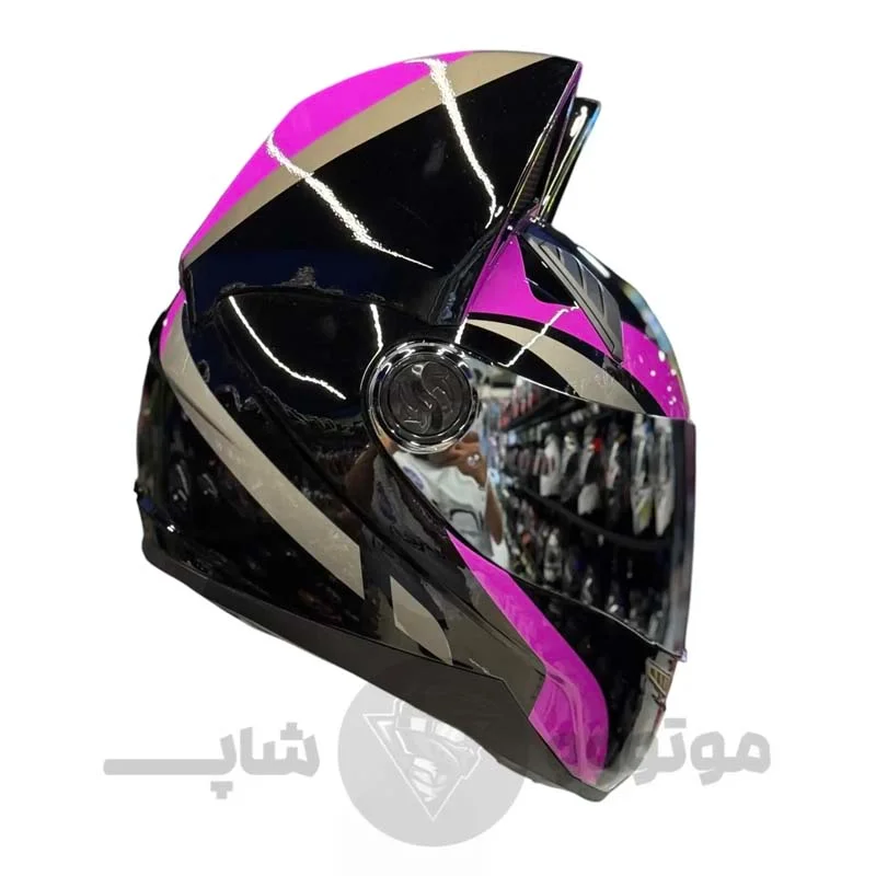کلاه کاسکت فک ثابت گوش دار برند نیترینوس مشکی بنفش
