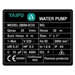 پمپ آب نیم اسب محیطی برند تایفو مدل QB60-ECO