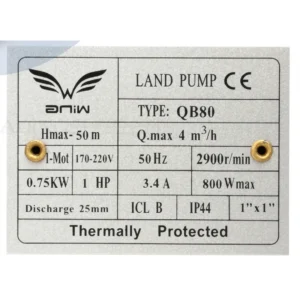 پمپ آب یک اسب محیطی برند وینگ مدل QB80